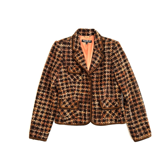 Allen B. By Allen Schwartz Jackets & Blazers - Allen Schwartz Blazer 10 Black Orange Boucle Tweed Woven Jacket Vintage Y2K